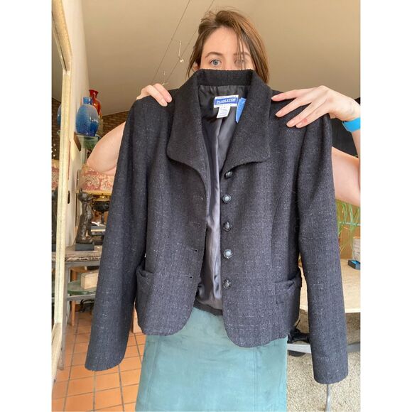 VTG Pendleton Wool Cropped Blazer NWOT Women’s 4 – Black Bow Pockets Jacket - Picture 5 of 6